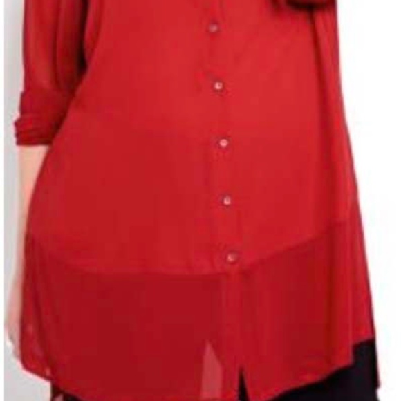 BLOUSE, CHIFFON TUNIC, SANGRIA, SIZE 24, LONG SLEEVES, POLYESTER, HI LO HEM, - Picture 2 of 3